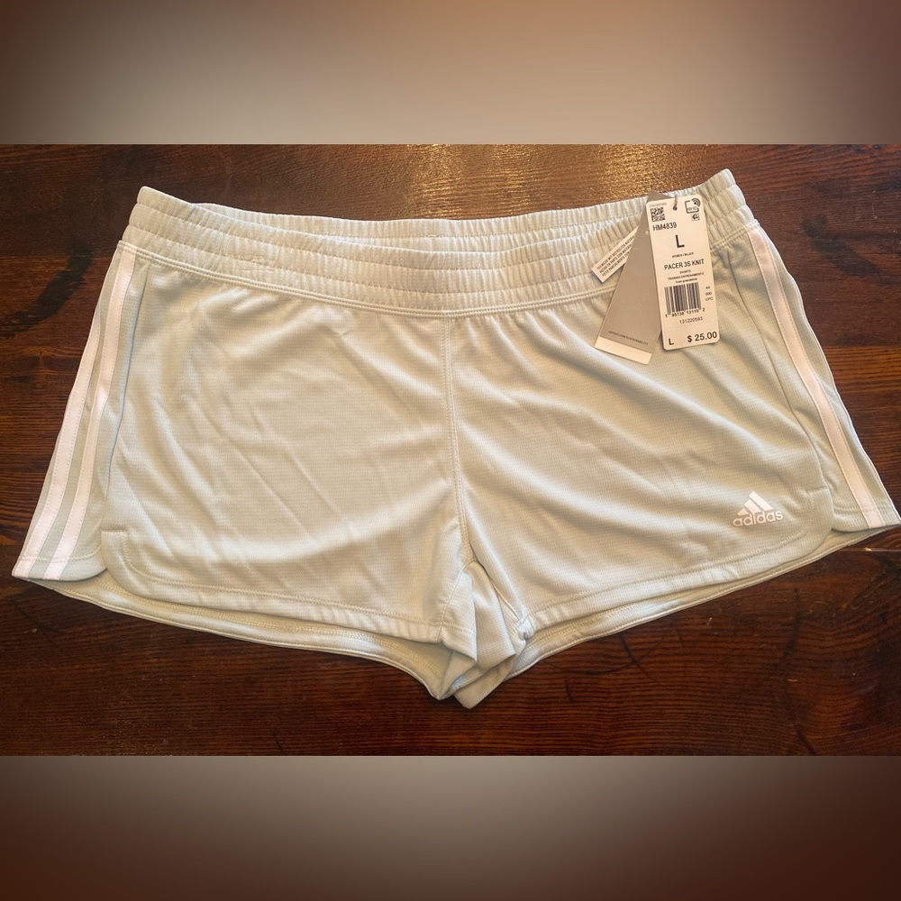 Adidas womens size large linen green/white shorts. NWT